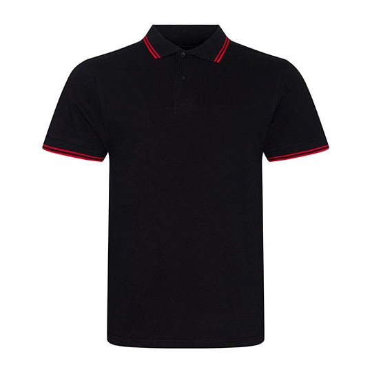 Koszulka Polo Stretch z Kontrastowymi Mankietami - Black & Red