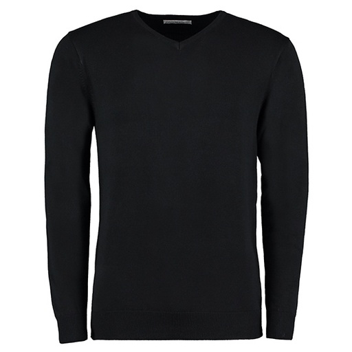 Sweter Klasyczny z Dekoltem V i Prążkowanymi Ściągaczami K352 - Black