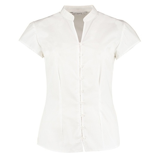 Bluzka Taliowana Popelinowa Ze Stójką K727 - White