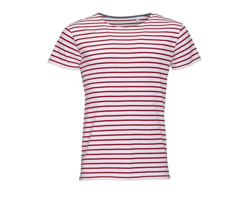 Męski T-shirt w paski z okrągłym dekoltem L01398 - White & Red