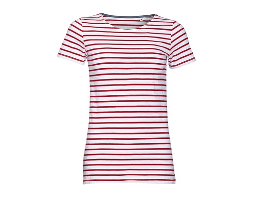 T-shirt Klasyczny Bawełniany w Paski L01399 - White & Red