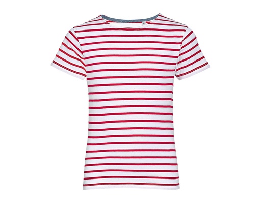 Dziecięcy T-shirt w paski z okrągłym dekoltem L01400 - White & Red
