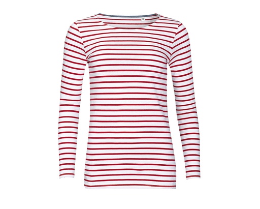 Bluzka Damska Klasyczna w Paski Bawelniana L01403 - White & Red