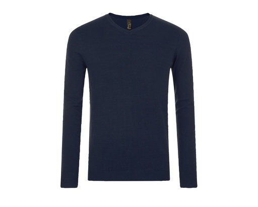 Sweter Męski Dopasowany Dekolt V Wiskoza Poliamid L01710 - French Navy