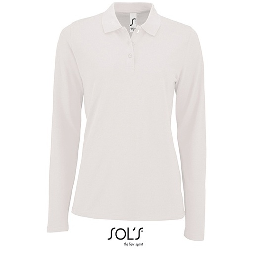 Koszulka Polo Damska Dopasowana Dlugi Rekaw Bawelniana Pika L02083 - White