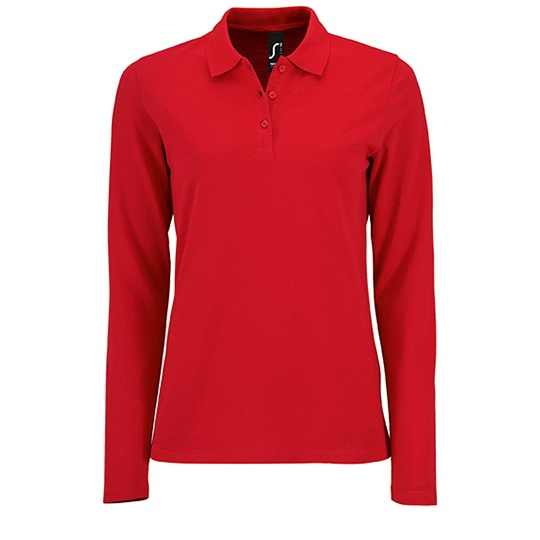 Koszulka Polo Damska Dopasowana Długi Rękaw Bawełniana Pika L02083 - Red