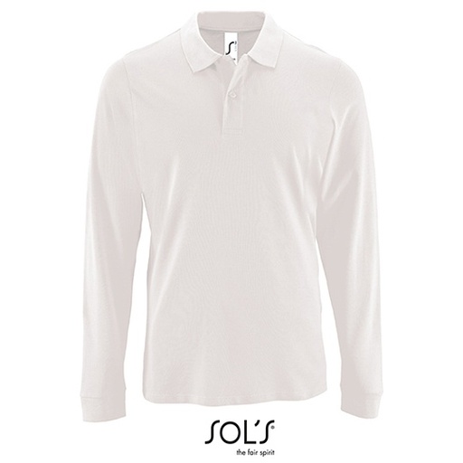 Koszulka Polo Męska Długi Rękaw Bawełniana Pika L02087 - White