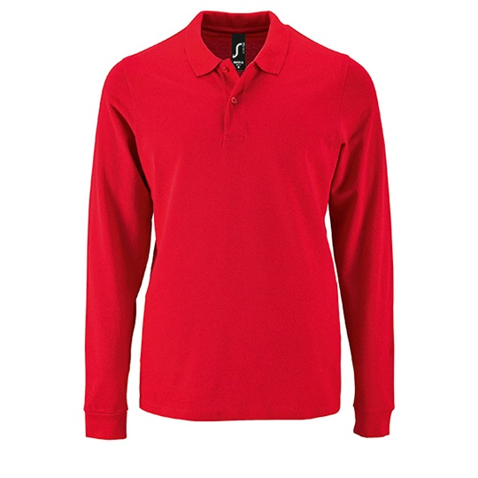 Koszulka Polo Męska Długi Rękaw Bawełniana Pika L02087 - Red