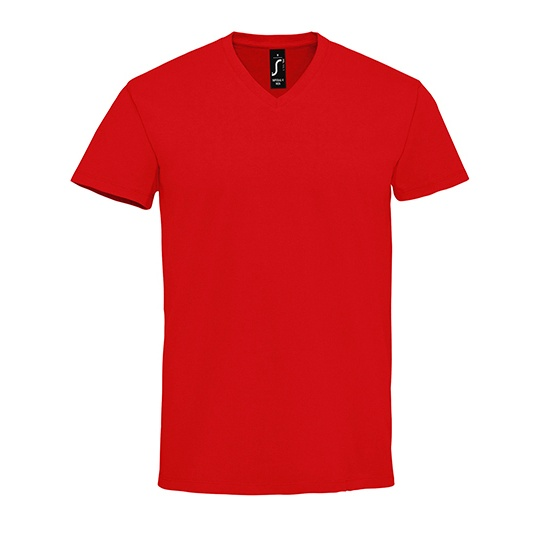 T-shirt Męski Dekolt V Bawełniany L02940 - Red
