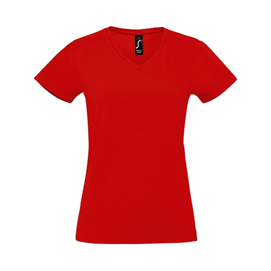 T-shirt Damski Dekolt V Bawełniany Polczesany L02941 - Red