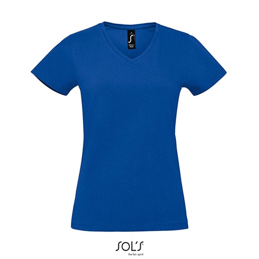 Damski T-shirt z dekoltem w serek - L02941 - Royal Blue 241