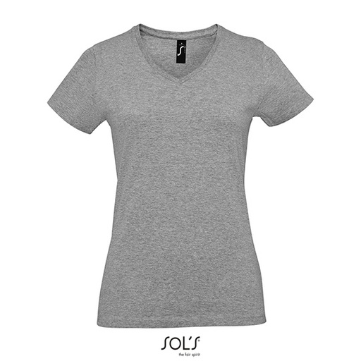 T-shirt Damski Dekolt V Bawełniany Polczesany L02941 - Grey Melange