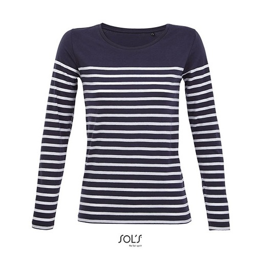 Damska koszulka w paski z długim rękawem L03100 - French Navy & White