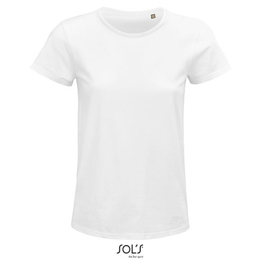 Damski T-shirt Bawełniany z Okrągłym Dekoltem L03581 - White