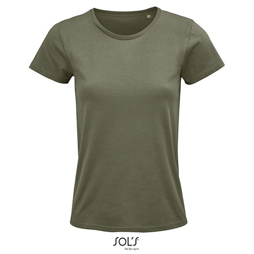 T-shirt Damski Klasyczny Bawelniany L03581 - Khaki