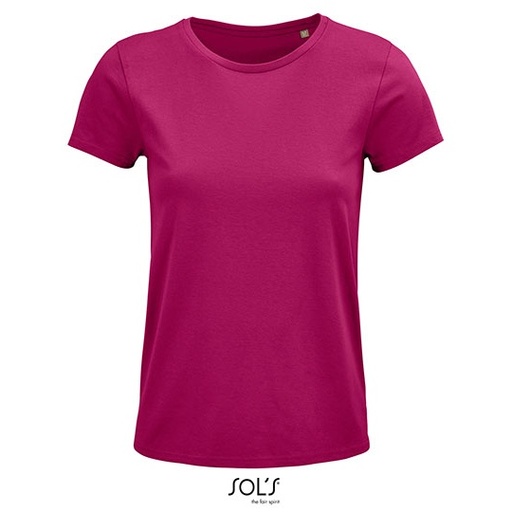 Damski T-shirt bawełniany z okrągłym dekoltem L03581 - Fuchsia
