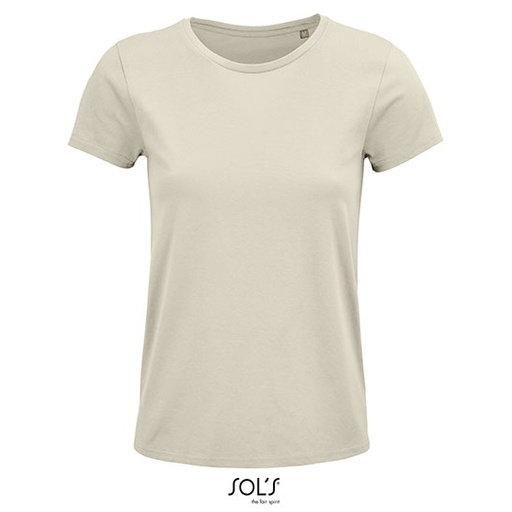 Damski T-shirt bawełniany z okrągłym dekoltem L03581 - Natural