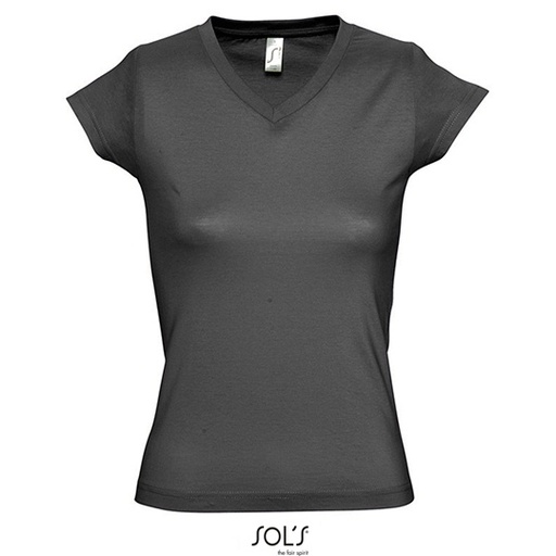 Damski T-shirt Slim z Dekoltem V L156 - Dark Grey (Solid)