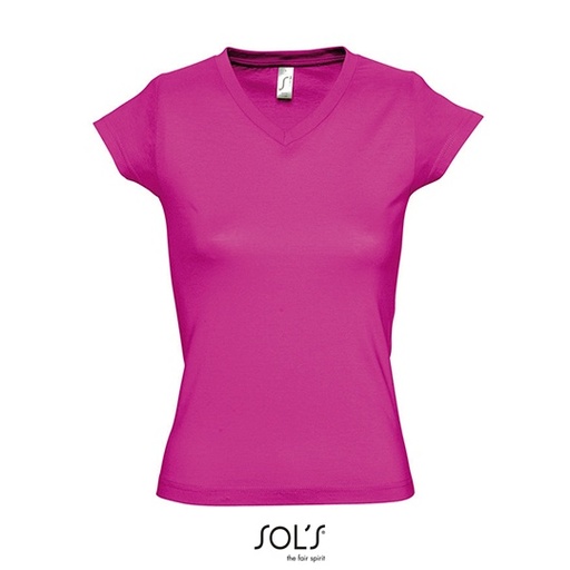 Damski T-shirt Slim z Dekoltem V L156 - Fuchsia