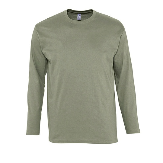 T-Shirt Klasyczny Długi Rękaw Bawełniany L241 - Khaki