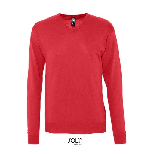 Sweter Męski V-neck Bawełniano Akrylowy L410 - Red