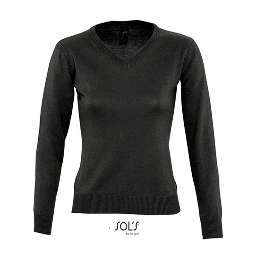 Dopasowany sweter damski z dekoltem V L411 - Black