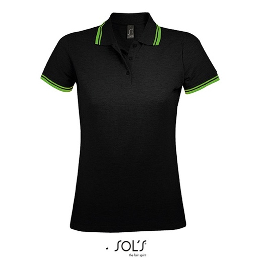 Damska koszulka polo slim L586 - Black & Lime