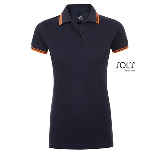 Damska koszulka polo slim L586 - French Navy & Neon Orange