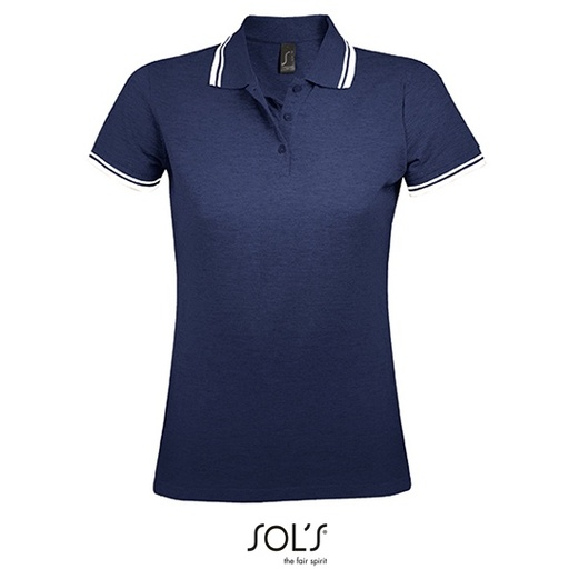 Damska koszulka polo slim L586 - French Navy & White