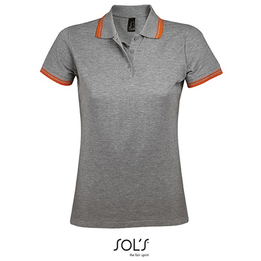 Damska koszulka polo slim L586 - Grey Melange & Orange
