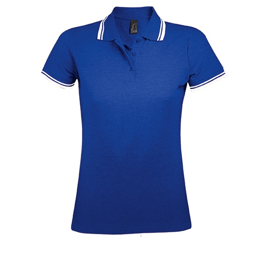 Koszulka Polo Damska Dopasowana Bawełniana Pika L586 - Royal Blue 241 & White