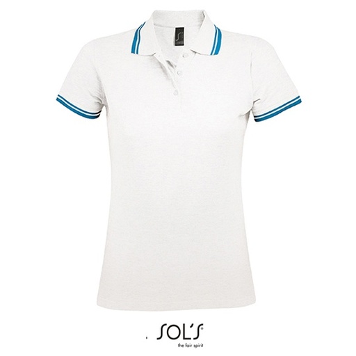 Damska koszulka polo slim L586 - White & Aqua