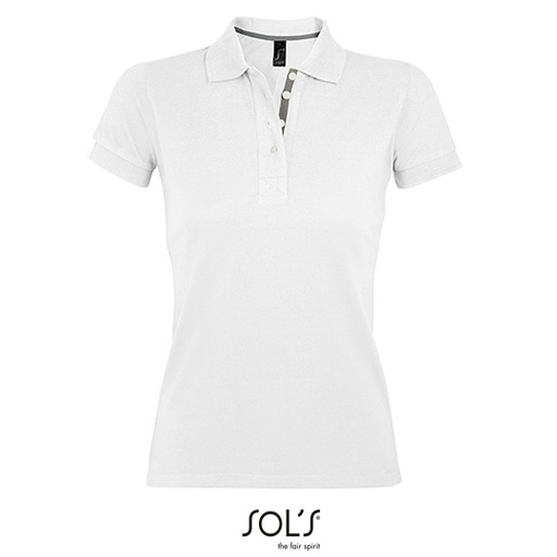 Koszulka Polo Damska Dopasowana Bawełniana Pika L588 - White & Grey (Solid)