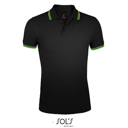 Męskie Polo Slim z Kontrastowymi Detalami L591 - Black & Lime