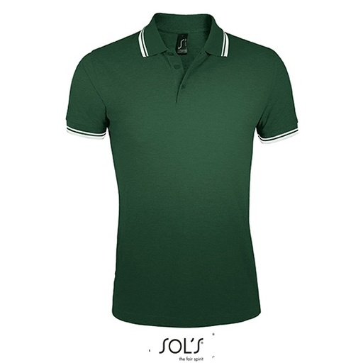 Koszulka Polo Meska Dopasowana Bawelniana Pika L591 - Forest Green & White