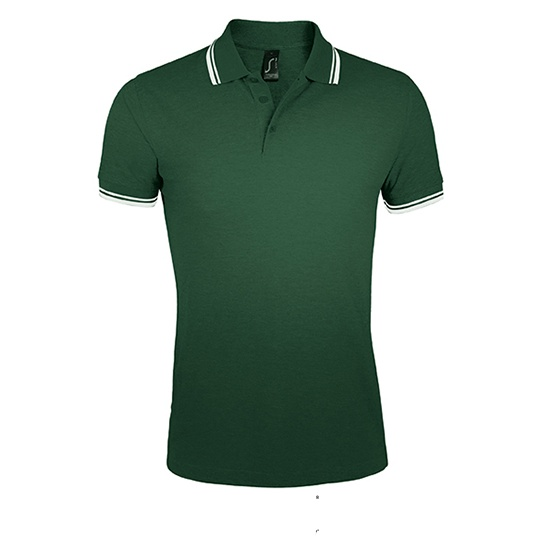 Koszulka Polo Męska Dopasowana Bawełniana Pika L591 - Forest Green & White