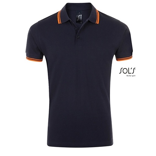 Męskie Polo Slim L591 - French Navy & Neon Orange