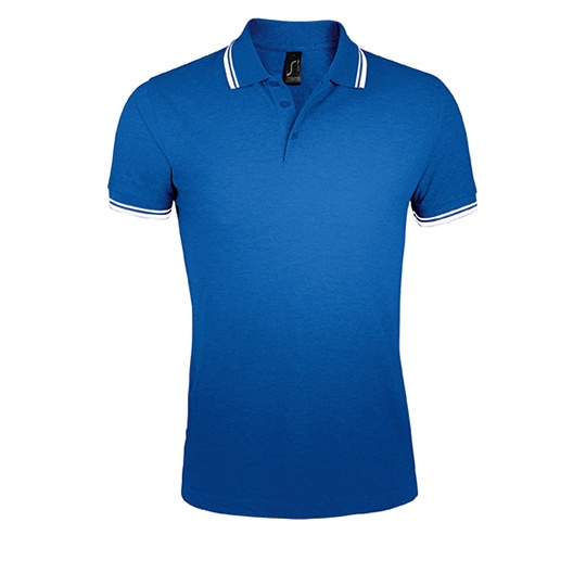 Koszulka Polo Męska Dopasowana Bawełniana Pika L591 - Royal Blue 241 & White