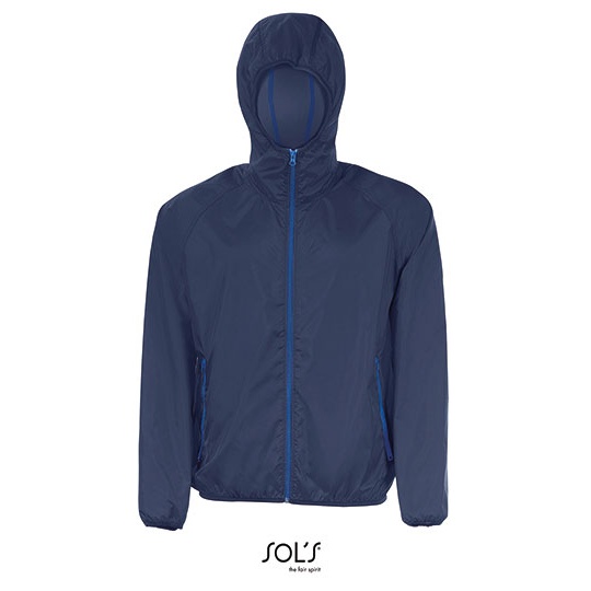 Wiatrówka unisex z kapturem, raglanowe rękawy - Navy & Royal Blue 241