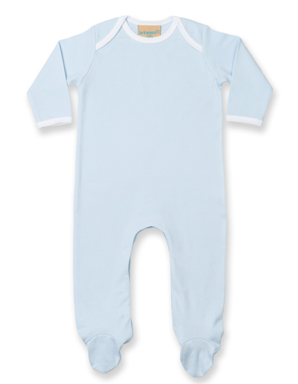Śpioszki z kontrastowym długim rękawem - Pale Blue & White