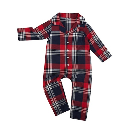 Dziecięca Piżama Jednoczęściowa Flanelowa LW074 - Red-Navy Check