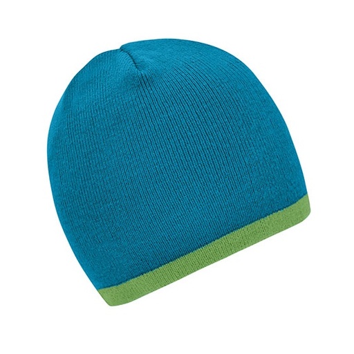 [MB7584-1000129057] Czapka dopasowana z kontrastowym brzegiem MB7584 - Turquoise & Lime Green