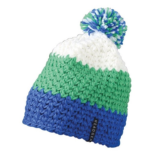 Czapka Szydelkowana Z Pomponem MB7940 - Aqua & Lime Green