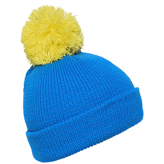 Czapka dzianinowa z pomponem i wywinięciem - Azur & Yellow