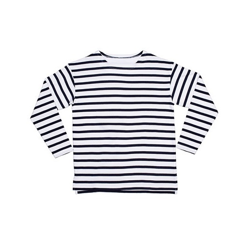 Koszulka Dziecięca Klasyczna z Przedluzonym Tylem Bawełna Organiczna w Paski MK84 - White & Navy