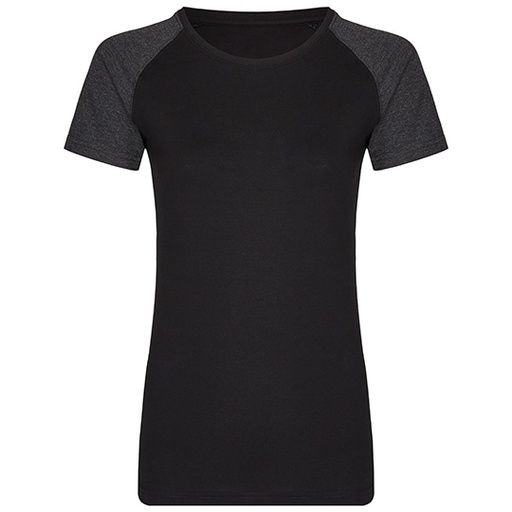 Dopasowany t-shirt damski z krótkim raglanowym rękawem MY120 - Black & Heather Black
