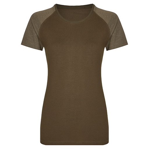 T-shirt Dopasowany Damski Bawełna z Elastanem MY120 - Olive & Heather Olive