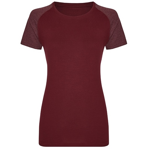 T-shirt Dopasowany Damski Bawelna z Elastanem MY120 - Burgundy & Heather Burgundy