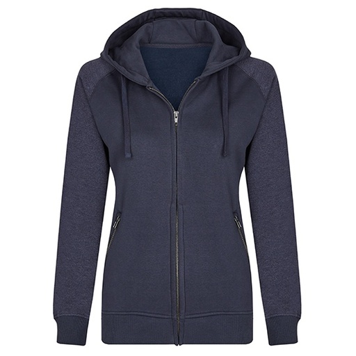 Bluza Damska z Kapturem na Zamek Bawełniana Trzywarstwowa MY720 - Navy & Heather Navy