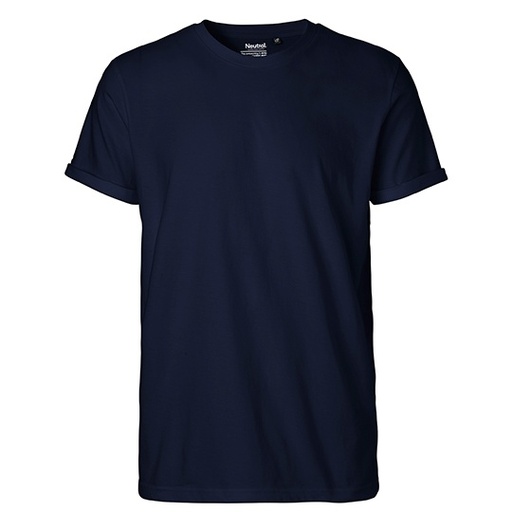 Męski T-shirt z Wywiniętym Rękawem NE60012 - Navy